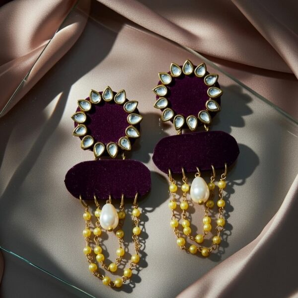 Mehroon Handmade Pearl & Fabric Earrings