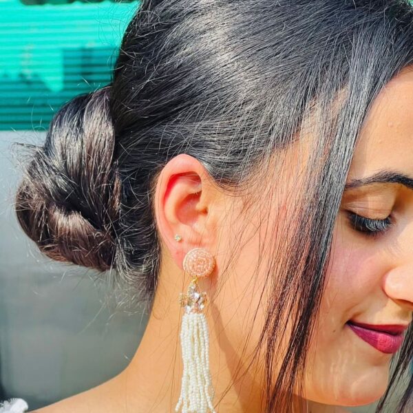Ivory Peach Natural Pearl Cascade Tassel Earrings