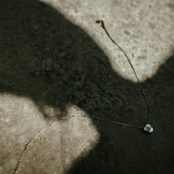 Small Ceramic Teardrop Pendant with Gold Chain