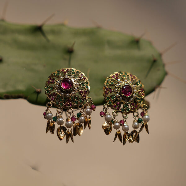 Jadau Style Rani Stone Stud Earrings (1 gram Gold )