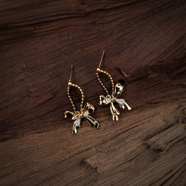 Golden Bow Charm Drop Earrings