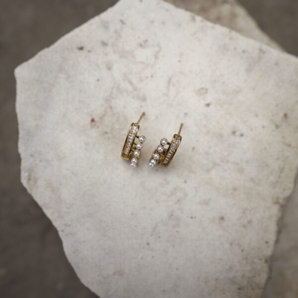 Pearl & Stone Gold Plated Half Hoop Earrings