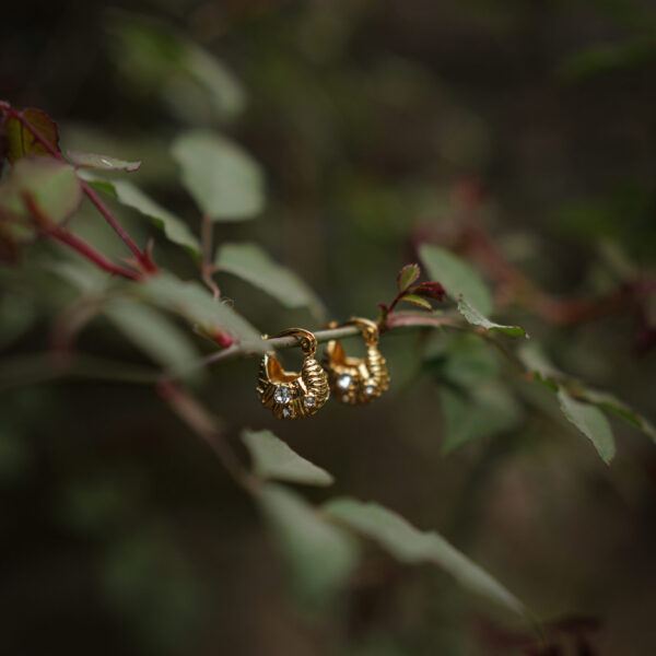 18K Gold Stone Hoop Earrings