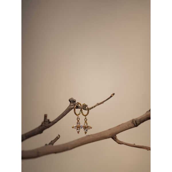 Anti-Tarnish Gold Hoop Earrings with Crystal Flower Charm