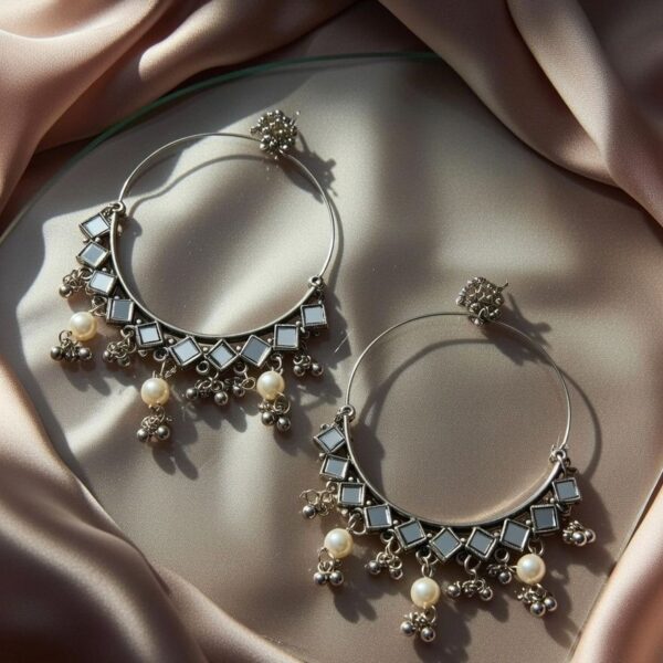 Mirror Pearl Chandbali Earrings