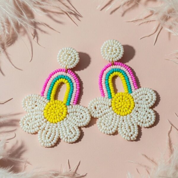 Flower Beads Daisy and Rainbow Earrings
