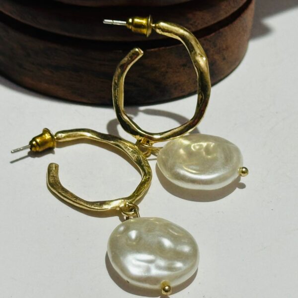 Gold Hoop Pearl Drop Earrings