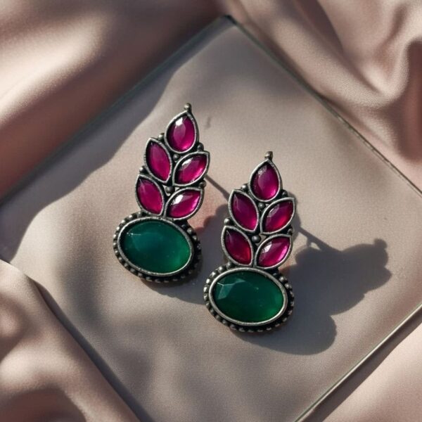 Oxidised Green and Rani Colour Earrings