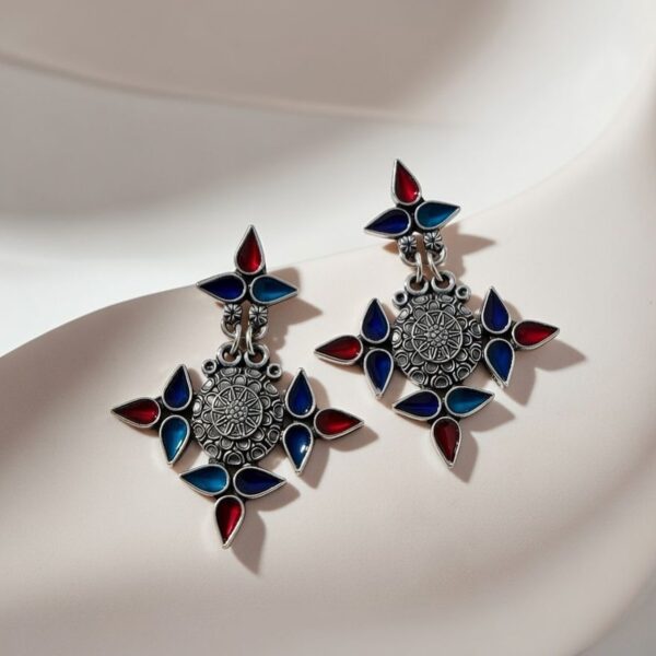 Premium Red Blue Oxidised Earrings